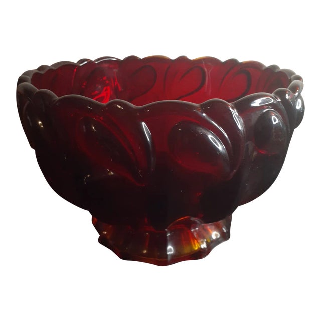 1950s Indiana Tiara Glass Sunset Ruby Decorative Pedestal Bowl For Sale
