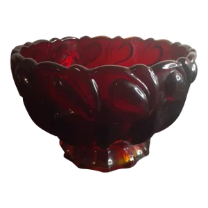 1950s Indiana Tiara Glass Sunset Ruby Decorative Pedestal Bowl