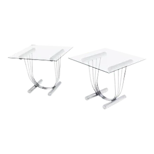 Chrome U Shape Bases Glass Square Top End Side Tables Stands - A Pair