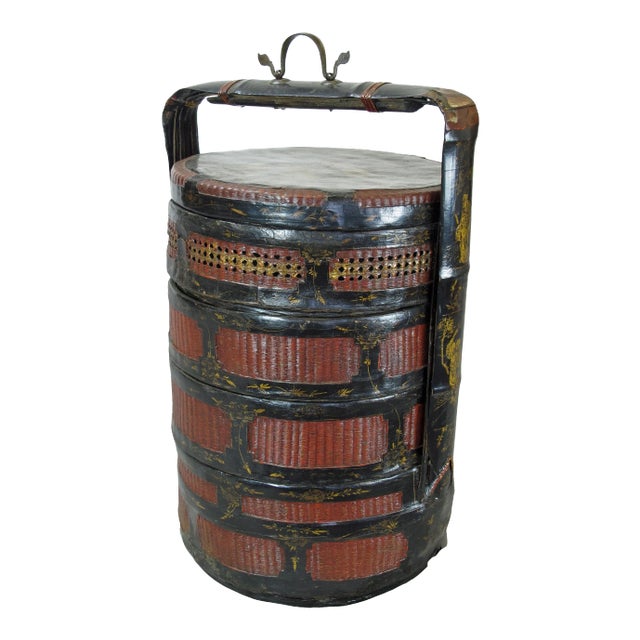 Early 20th Century Antique Bamboo Food Basket For Sale