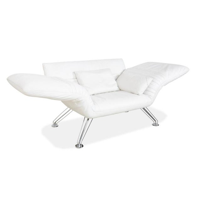 DS 142 White Leather Wing Lounger Sofa with Chrome Feet and Manual Function from de Sede For Sale - Image 4 of 18
