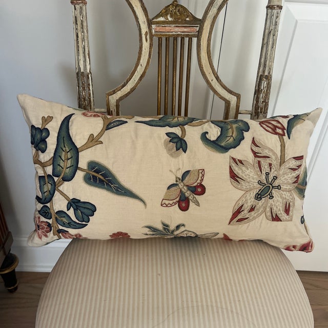 Chelsea Textiles Hand Embroidered Lumbar Pillow With Butterflies