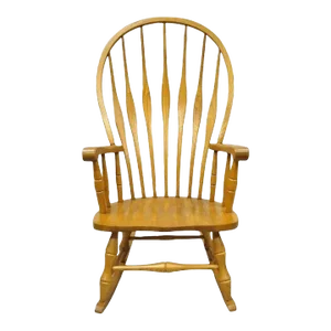 Late 20th Century Vintage Oskar Huber Oak Wood Windsor Style Fan Back Rocker Rocking Chair