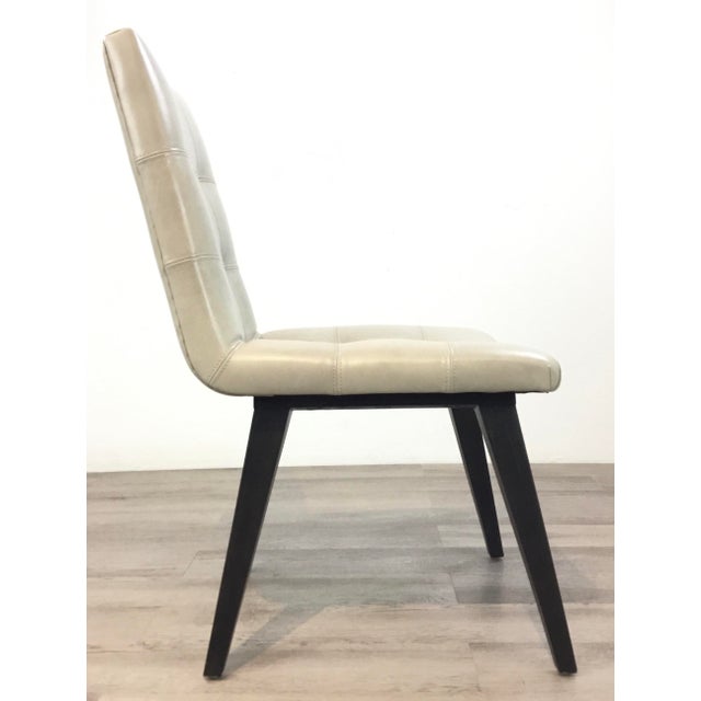 Mid Century Modern Style Tufted Ivory Leather Dining Chairs Set Of