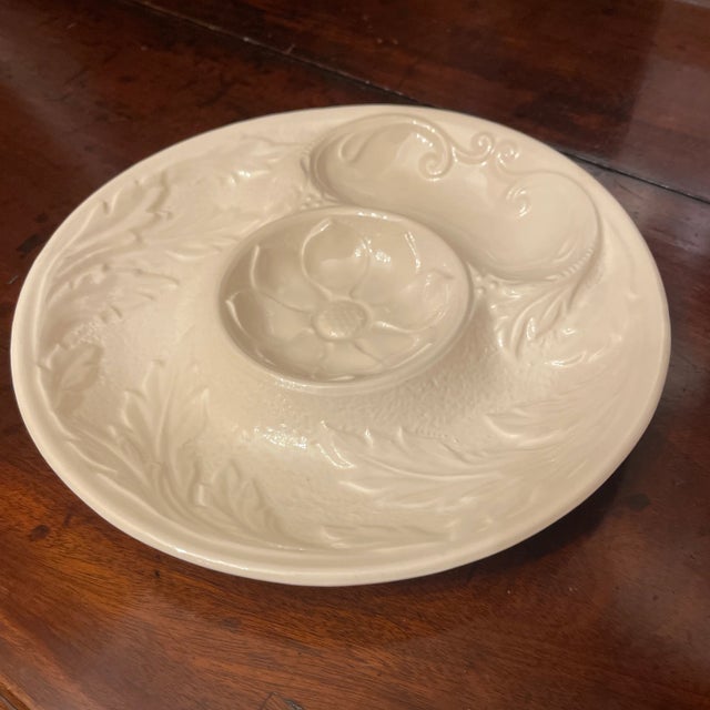 Mid-Century Modern Mid 20th Century Majolica Cream Artichoke Plates For Sale - Image 3 of 4