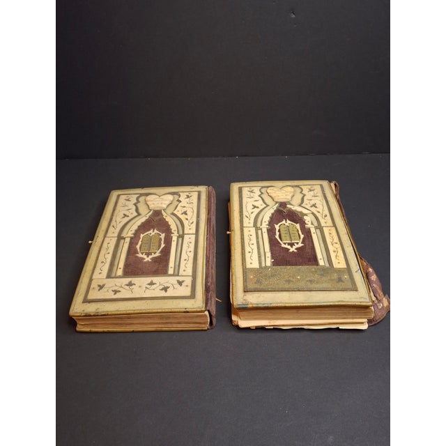 Antique 1893 Vienna Machzor Set Rosh Hashanah Yom Kippur Bone Brass Velvet Binding For Sale In Boston - Image 6 of 17