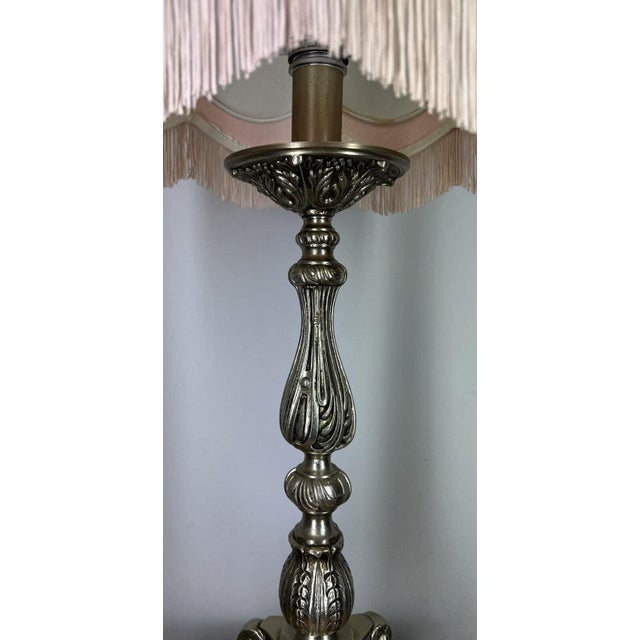 Vintage French Brass Table Lamp with Shade For Sale - Image 3 of 11