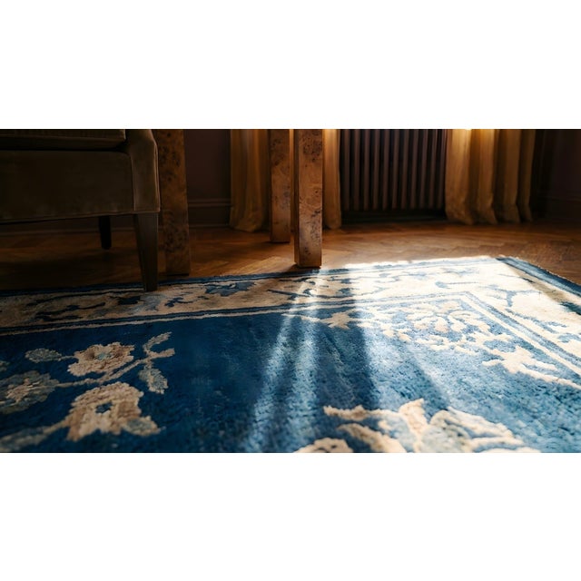 Exceptional Navy Blue Color With Great Florid Design Antique Chinese Peking Rug For Sale - Image 17 of 17