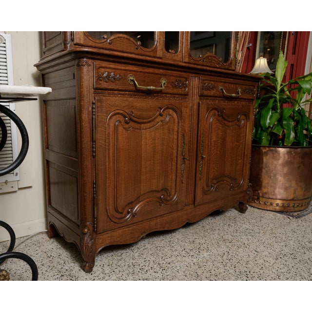 Brown French Oak Buffet Base With Glass Door Cabinet Above For Sale - Image 8 of 8
