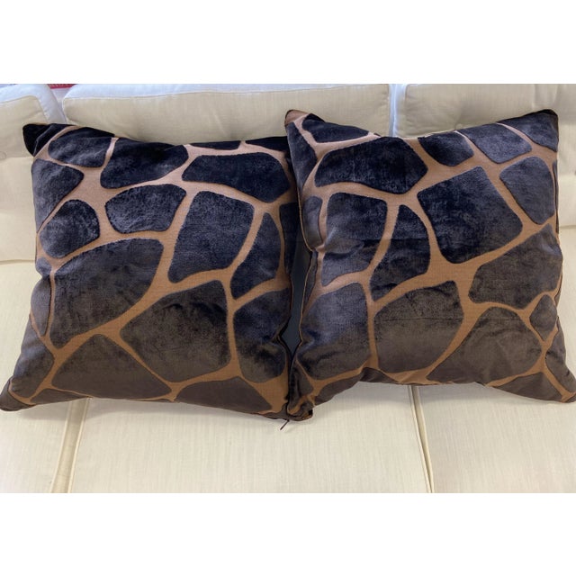Tribal Barclay Butera "Safariya" Velvet Giraffe Pattern Throw Pillow For Sale - Image 3 of 4