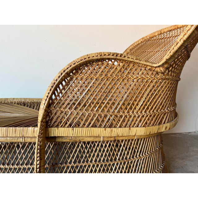 Vintage Bohemian Wicker Rattan Peacock Back Chaise Lounge Chairish
