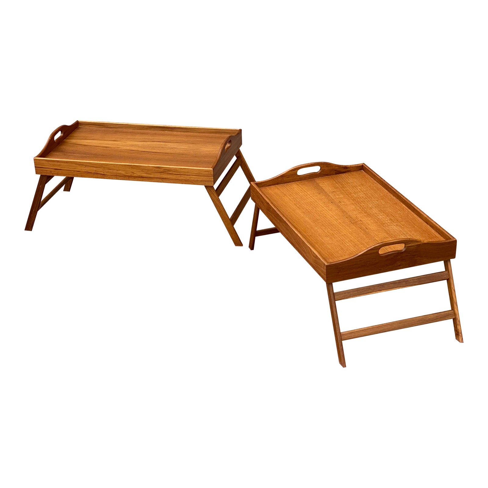 Danish Modern Style Teak Folding Breakfast Serving Bed Trays a Pair