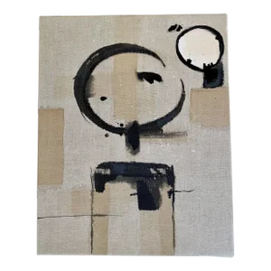 Original "Untitled" Modernist Abstract in Oil and Ink on Old, Repurposed Canvas by Kendra Dennis