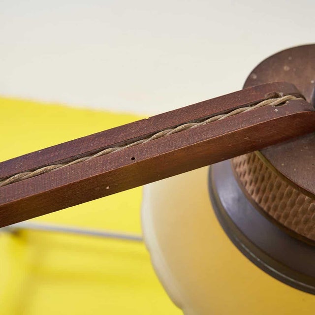 Glass Three-Armed Wooden and Glass Chandelier, 1940s For Sale - Image 7 of 9