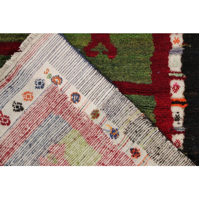 1950s 1950s Vintage Tulu Rug, Blue Border With Green and Red Geometric Pattern For Sale - Image 5 of 6
