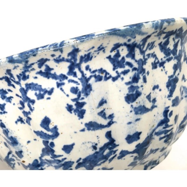 Large 11 1/2 Inch Size Antique American Blue Spongeware Decorated Stoneware Kitchen Mixing Bowl For Sale - Image 11 of 13