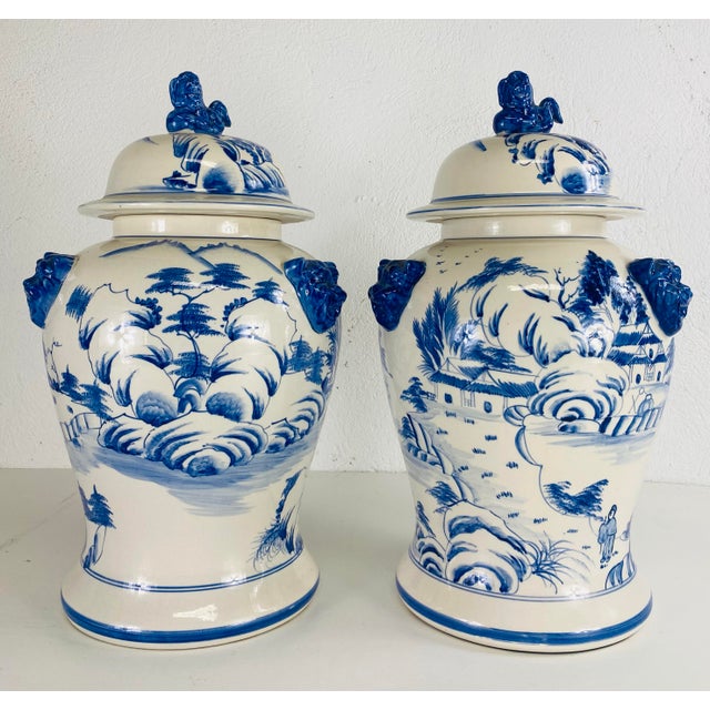 Vintage Large Pair of Hand Painted Chinese Jars With Lids. For Sale - Image 12 of 12