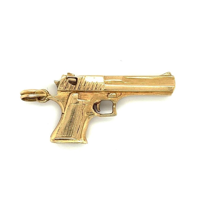 Mid 20th Century Pistol Handgun Charm Pendant in Solid 14k Yellow Gold 20.7g For Sale - Image 9 of 11