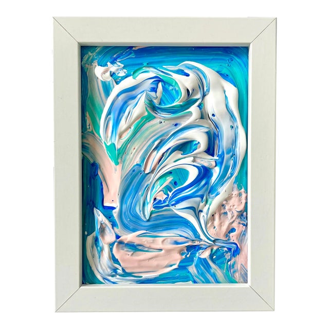Matthew Izzo Framed Abstract Painting, "Malibu Blue" - Acrylic Paint on Panel (2022) For Sale