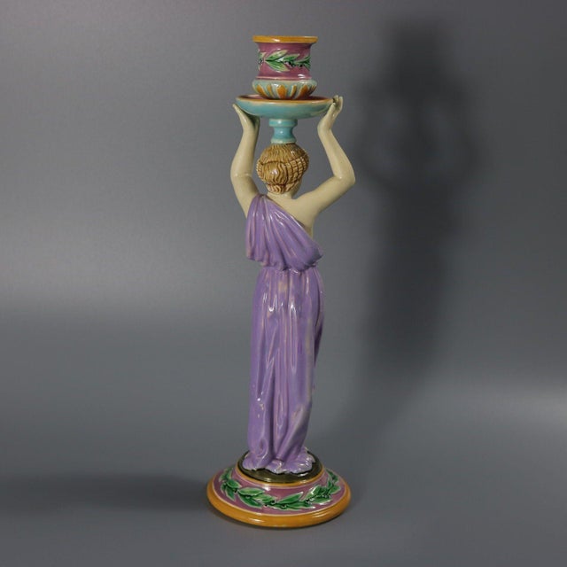 Late 19th Century George Jones Majolica Egyptian Figural Candlestick For Sale - Image 5 of 13