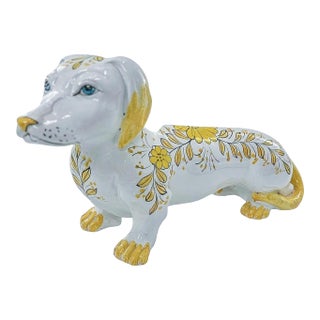 Large Hand-Painted Floral Ceramic Dachshund Sculpture For Sale