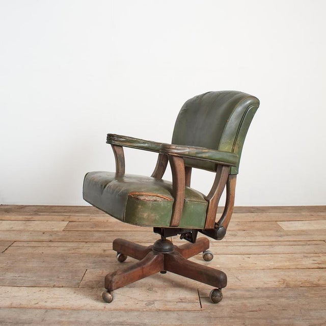 Antique US Military Swivel Desk Chair in Leather, 1940s For Sale - Image 14 of 15