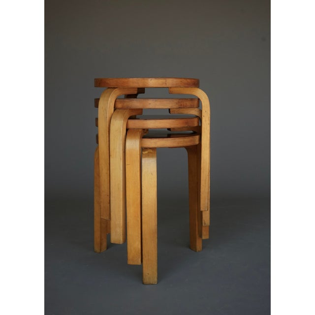 Rare set of four early production model 60 stools. Birch wood / Manufactured in the 1930s in Finland and thereafter...