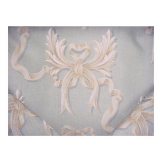 Mulberry Ophelia's Bow Pale Aqua Printed Linen Upholstery Fabric - 18 Yards For Sale