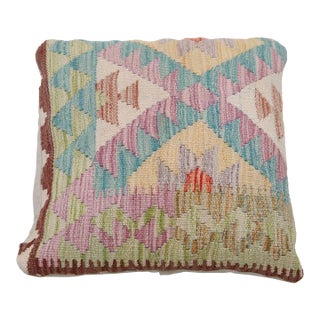 Arteverk Handwoven Afghan Kilim Pillow — Pink & Green Diamond Lattice For Sale