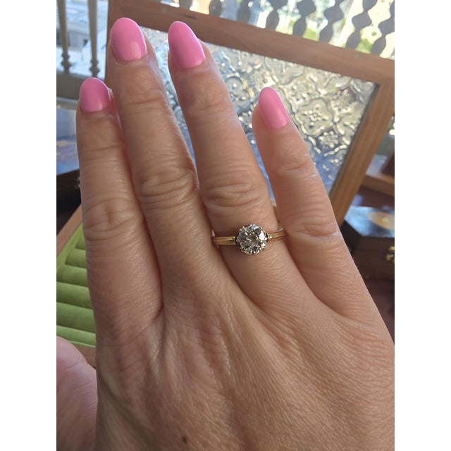 Late 19th Century Antique 18k Gold and Platinum 1.10 Carat Old Mine Cushion Diamond Solitaire Ring, Size 7 For Sale - Image 5 of 6