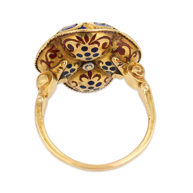 Late 19th Century Victorian 1.25 Carat Old Mine Cut Diamond 14k Yellow Gold Enamel Ring, Size 8 For Sale In Los Angeles - Image 6 of 6