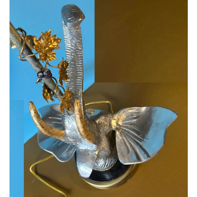 Modern Silver Tone Elephants Head Table Lamp For Sale - Image 3 of 12