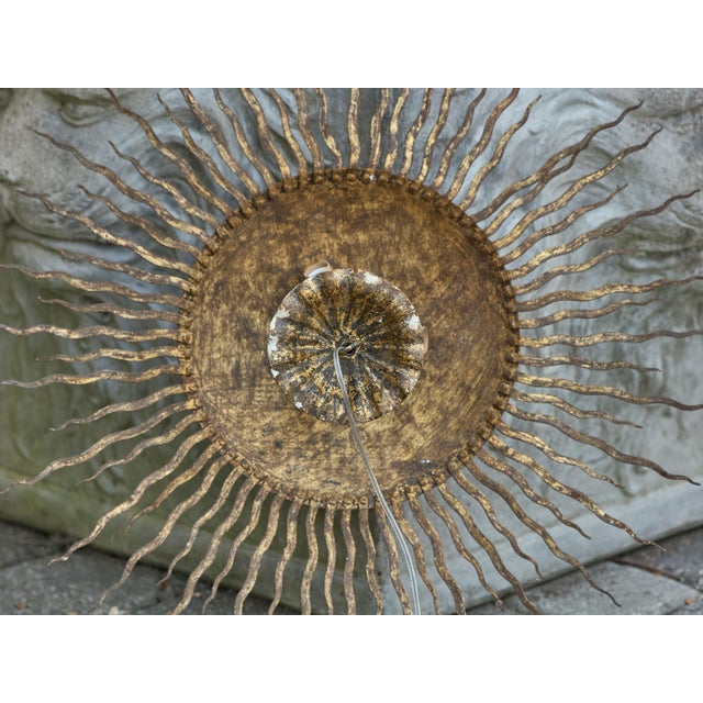 Mid 20th Century Spanish Midcentury Gilt Metal Sunburst Chandelier with Wavy Rays For Sale - Image 10 of 12