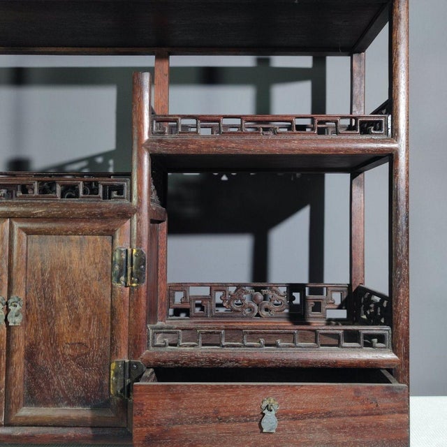 Brown 1960s Huanghuali Curio Cabinet / Asymmetrical Display Shelf With Drawer For Sale - Image 8 of 8