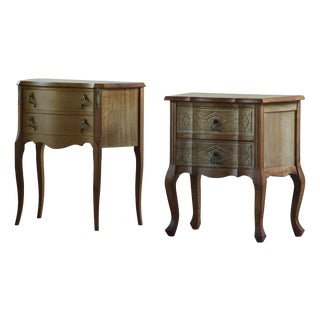 Vintage Danish Oak Nightstands with Hand-Carved Drawer Fronts, 1970s, Set of 2 For Sale
