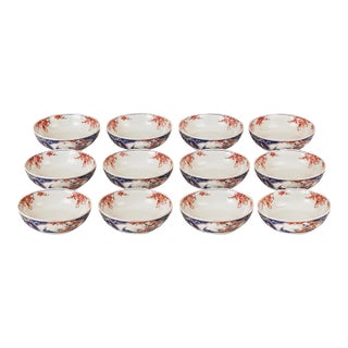 Vintage Japanese Arita Imari Peacock Bowls Signed - Set of 12 For Sale