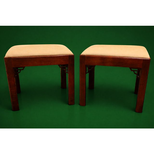 W. & J. Sloane Pair of Vintage W & J Sloane Ming-Style Hardwood Benches With Corner Spandrels For Sale - Image 4 of 10