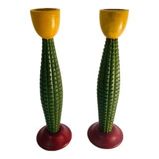 Pair of 1980s Memphis Style Candlestick Holders For Sale