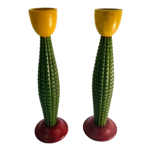 Pair of 1980s Memphis Style Candlestick Holders
