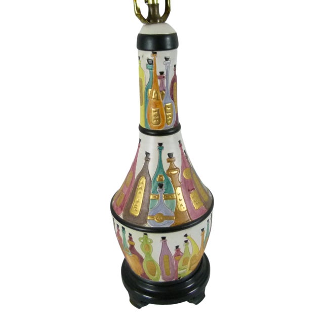 Mid-Century Modern Italian Table Lamp Mid-Century . Ceramic With a Colorful Wine Bottle Design For Sale - Image 3 of 12