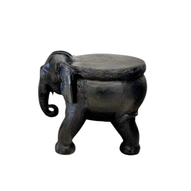 Late 20th Century Late 20th Century Solid Hand-Carved Wood Elephant Stool, Plant Stand / Side Table For Sale - Image 5 of 10