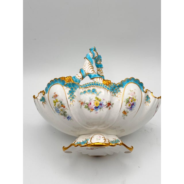 Ceramic 1950s Rare Royal Crown Derby Porcelain Basket Bows Flowers Gilded Edges Turquoise Exquisite Serving Piece For Sale - Image 7 of 9