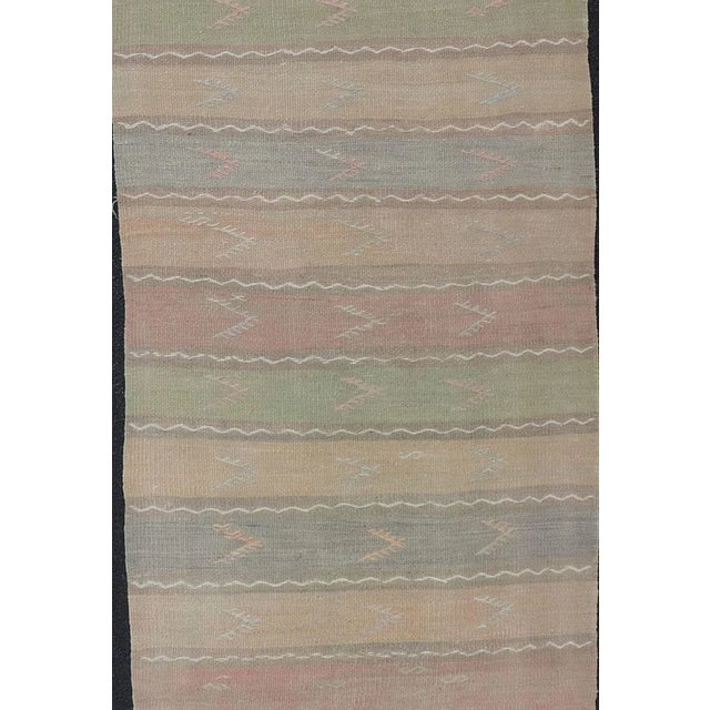 Mid 20th Century Vintage Hand Woven Turkish Kilim Runner With Stripes in Multi Soft Colors For Sale In Atlanta - Image 6 of 10
