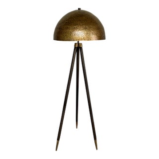 Revelation Modern Hammered Antique Brass Tripod Hemi Floor Lamp For Sale