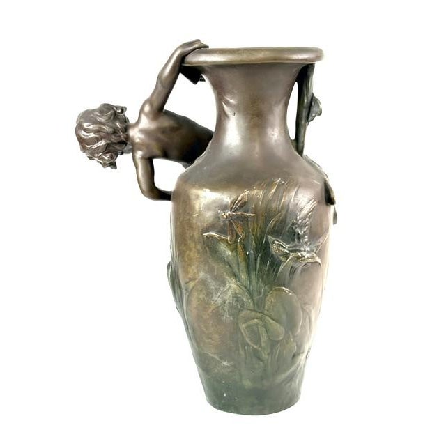 Art Nouveau Vintage French Art Nouveau Bronze Figural Vase After Auguste Moreau For Sale - Image 3 of 11
