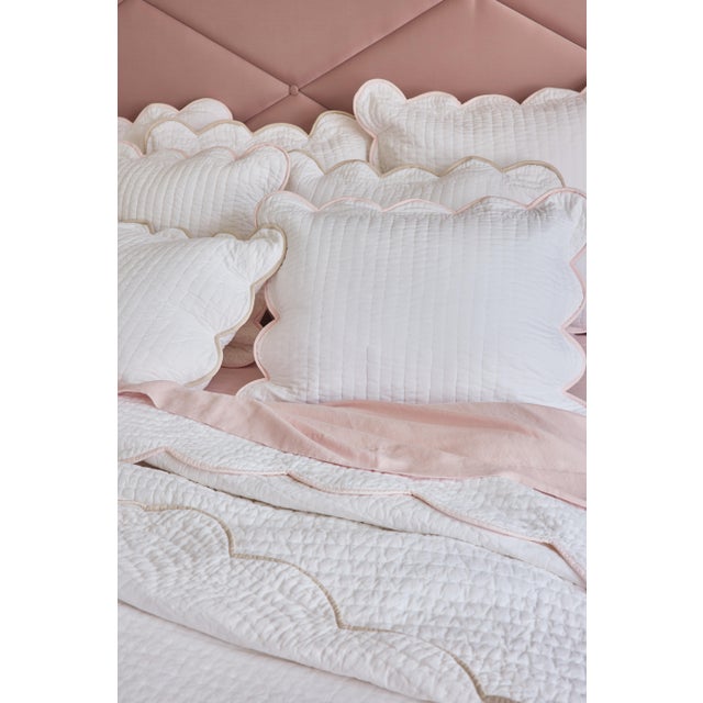 White Chairish x Kassatex Quilted Scallop Twin Coverlet, White/Blush For Sale - Image 8 of 9