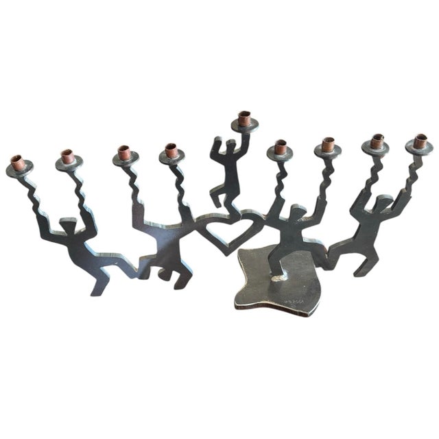 1990s Modernist Cut Steel Art Menorah Dancing Figures For Sale In Phoenix - Image 6 of 12