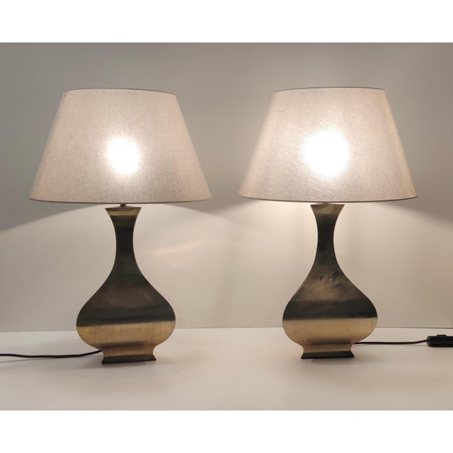 Made in Italy. Tonello and Montagna Grillo designed these table lamps in 1970s - 1980s Their base is in brass and their...