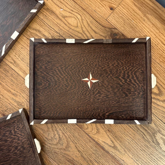 Set of Six Rosewood and Bone Trays For Sale - Image 9 of 12