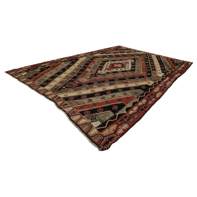 Boho Chic Vintage Turkish Kilim Rug- 9′10″ × 13′5″ For Sale - Image 3 of 7